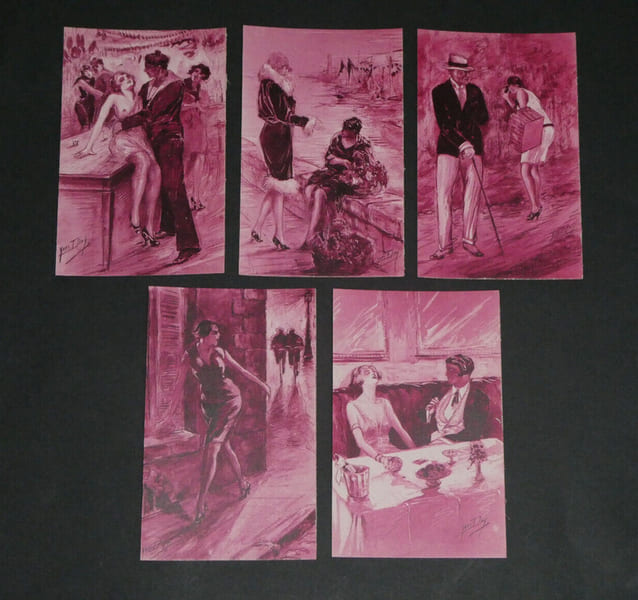 5 Cartes postales portraits de femmes curiosa sign&eacute;es Yves Die&yuml; dit Thiey. Yves Die&yuml; dit Thiey