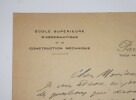 LETTRE AUTOGRAPHE SIGN&Eacute;E, ECOLE SUP A&Eacute;RONAUTIQUE, 1912. Jean-Baptiste Roche