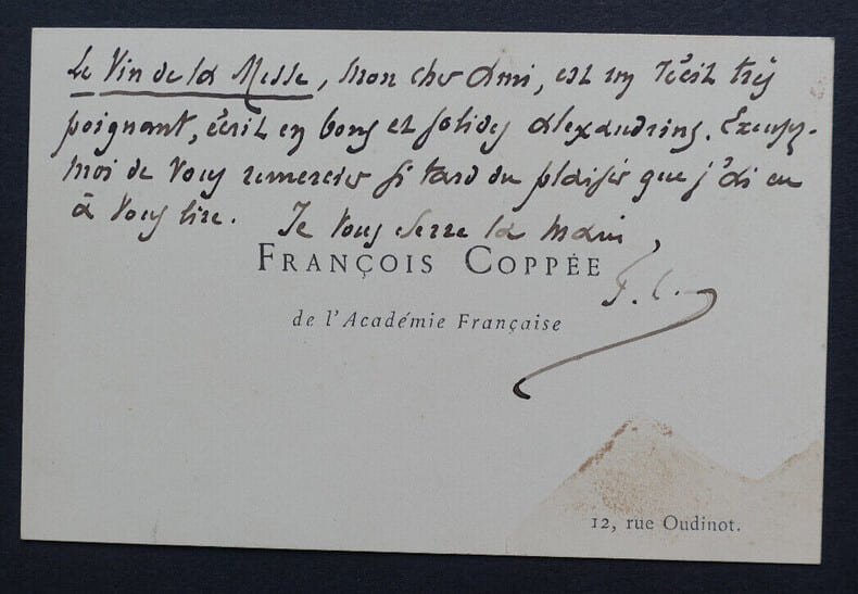 Fran&ccedil;ois COPP&Eacute;E, Acad&eacute;mie Fran&ccedil;aise - CARTE DE VISITE AUTOGRAPHE SIGN&Eacute;E. Fran&ccedil;ois COPP&Eacute;E