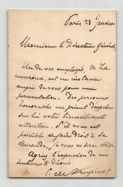 Charles-Louis de Saulces de Freycinet - Lettre autographe sign&eacute;e. Charles-Louis de Saulces de Freycinet