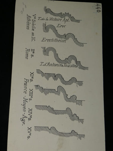 Dessin original sign&eacute; - &Eacute;volution de la base attique - Architecture. Louis Henri Laffill&eacute;e