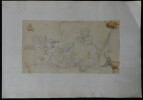Dessin au crayon - Angelot jouant de la musique - dos peint effet rev&ecirc;tement. 