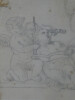 Dessin au crayon - Angelot jouant de la musique - dos peint effet rev&ecirc;tement. 