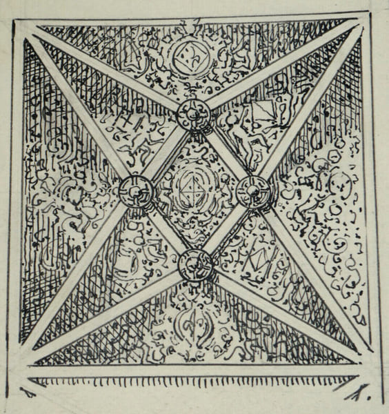 Dessin original - Plafond d'une chapelle de l'&eacute;glise de Till&egrave;res vers 1550. Louis Henri Laffill&eacute;e