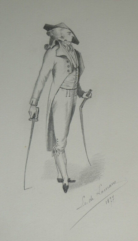 Henri Louis Delamarre - Dessin original sign&eacute; et dat&eacute; - Homme au sabre 1877. Henri Louis Delamarre