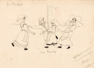Dessin &agrave; l'encre, La Ronde des Alsaciens autour du drapeau Fran&ccedil;ais en 1916. 