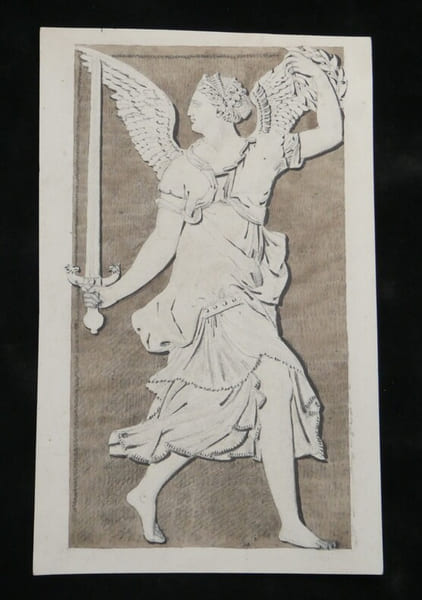 Dessin original &agrave; l'encre et lavis - Figure all&eacute;gorique ange ail&eacute;e &eacute;p&eacute;e, XIX&egrave;me. Anonyme