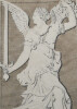 Dessin original &agrave; l'encre et lavis - Figure all&eacute;gorique ange ail&eacute;e &eacute;p&eacute;e, XIX&egrave;me. Anonyme