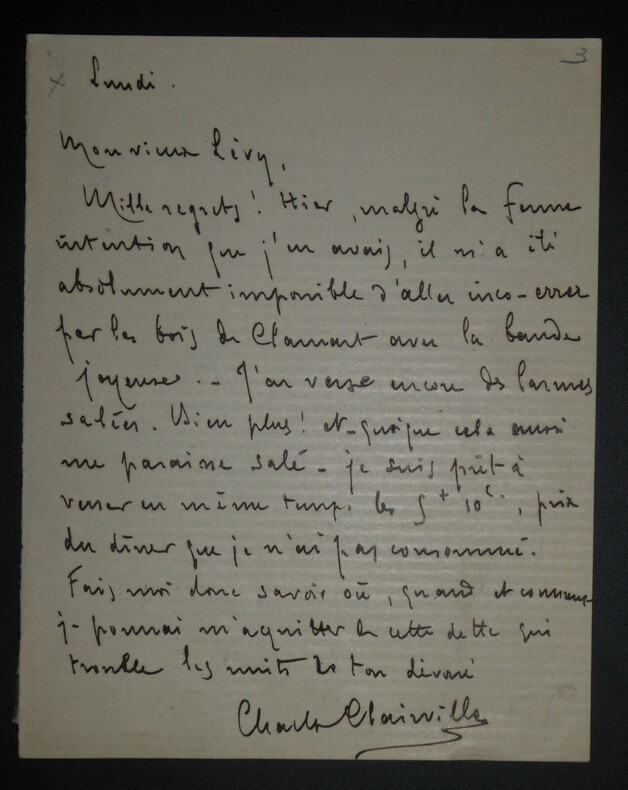 LETTRE AUTOGRAPHE SIGNEE. Charles Clairville