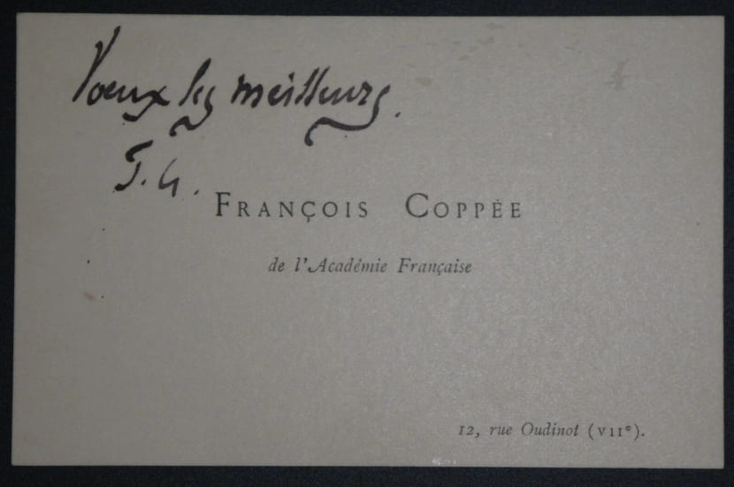COPPEE Fran&ccedil;ois - CARTE DE VISITE SIGNEE, PARIS. Fran&ccedil;ois Copp&eacute;e