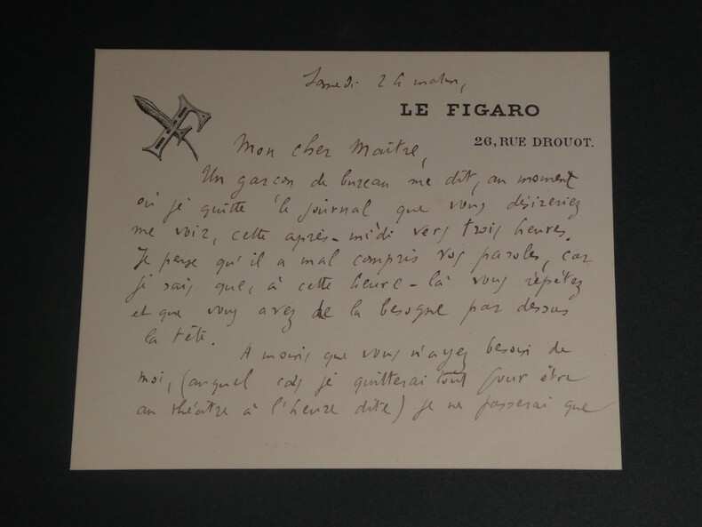 Serge BASSET - Lettre autographe sign&eacute;e &agrave; son ma&icirc;tre. Serge BASSET