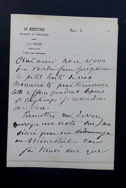 PFEIFFER Georges - LETTRE AUTOGRAPHE SIGN&Eacute;E, LE MENESTREL c.1880-1885. Georges Pfeiffer