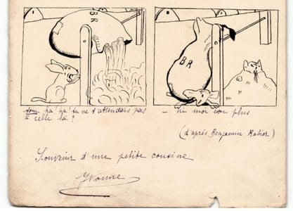 Dessin à l'encre fable d'après Benjamin Rabier année 1910/30