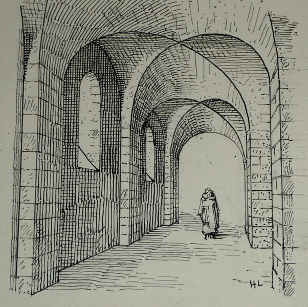 Vo&ucirc;te continue - Vo&ucirc;te d'ar&ecirc;te &agrave; la romaine, Berceau continu - Dessin original sign&eacute;. Louis Henri Laffill&eacute;e
