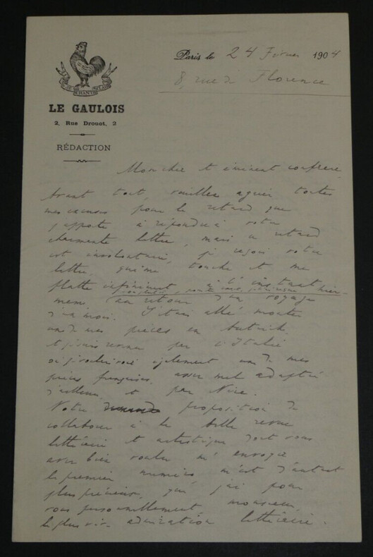 Stanislas RZEWUSKI, Auteur- LETTRE &Eacute;LOGIEUSE AUTOGRAPHE SIGN&Eacute;E, Paris, 1904. Stanislas RZEWUSKI