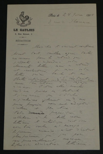 Stanislas RZEWUSKI, Auteur- LETTRE &Eacute;LOGIEUSE AUTOGRAPHE SIGN&Eacute;E, Paris, 1904. Stanislas RZEWUSKI