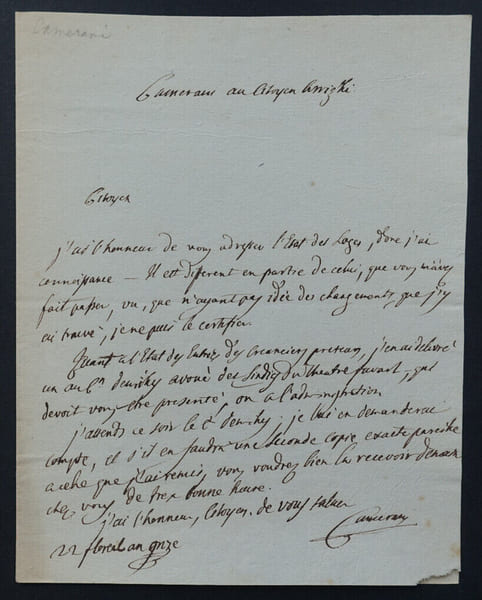 Barth&eacute;l&eacute;my-Andr&eacute; CAMERANI - LETTRE AUTOGRAPHE SIGN&Eacute;E AU CITOYEN ARVIGHI, 1803. Barth&eacute;l&eacute;my-Andr&eacute; Camerani