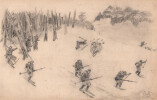 Esquisse de skieurs militaires en montagne. 