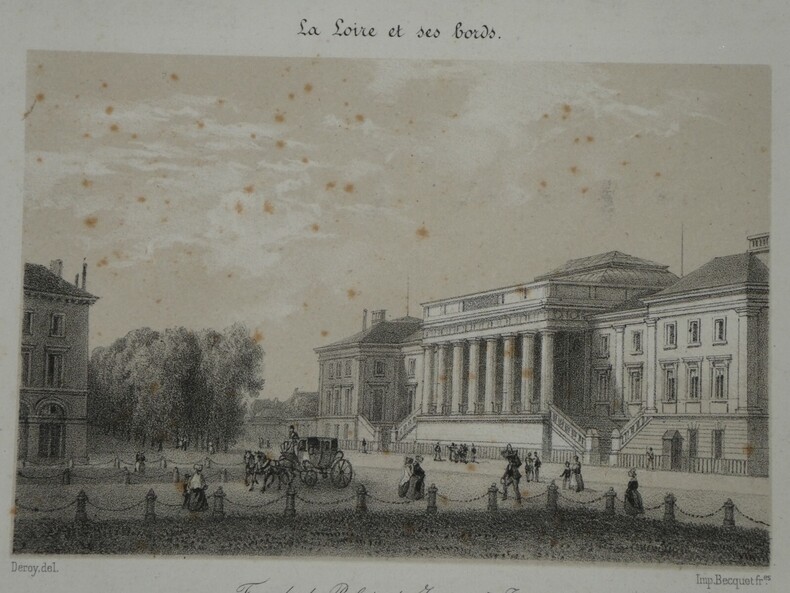 Isidore DOREY - Gravure s&eacute;pia Fa&ccedil;ade du Palais de justice, &agrave; Tours, 1838. Isidore Dorey