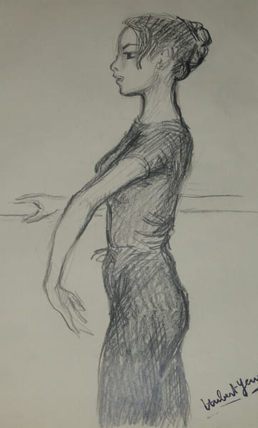 Hubert YENCESSE - Dessin original sign&eacute; au crayon - Jeune ballerine. Hubert YENCESSE