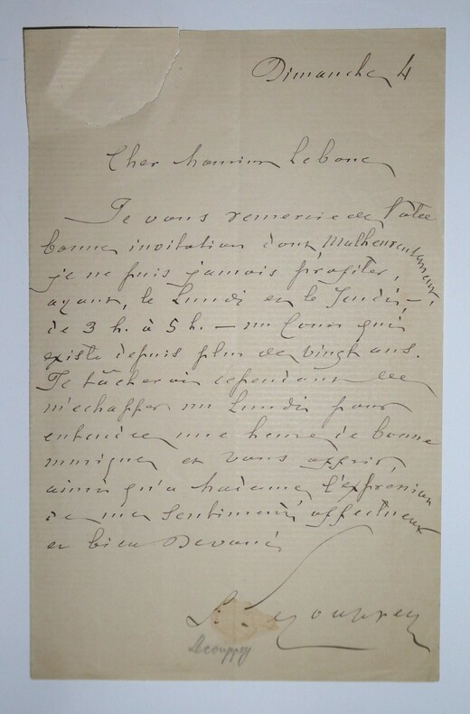 Lettre autographe sign&eacute;e. F&eacute;lix Le Couppey