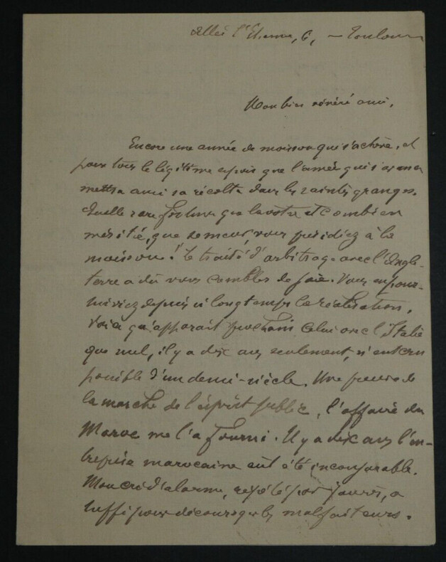 Camille SABATIER, Homme politique - LETTRE AUTOGRAPHE SIGN&Eacute;E, Toulon, 1903. Camille SABATIER