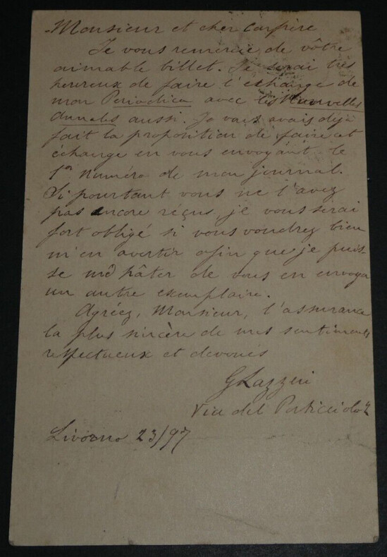 Giulio LAZZERI, Math&eacute;maticien - LETTRE AUTOGRAPHE SIGN&Eacute;E A C.A. LAISANT, 1897. Giulio LAZZERI