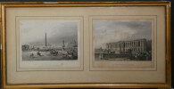 Deux gravures couleur - Paris Place de la concorde et La Colonnade du Louvre - Rouargue fr&egrave;res. Rouargue fr&egrave;res