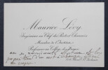 Maurice L&Eacute;VY, Ing&eacute;nieur - CARTE DE VISITE AUTOGRAPHE DE REMERCIEMENTS. Maurice L&Eacute;VY