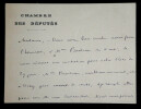 Auguste BURDEAU - CARTE AUTOGRAPHE SIGN&Eacute;E, Paris, 1889. Auguste Burdeau