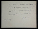 Auguste BURDEAU - CARTE AUTOGRAPHE SIGN&Eacute;E, Paris, 1889. Auguste Burdeau