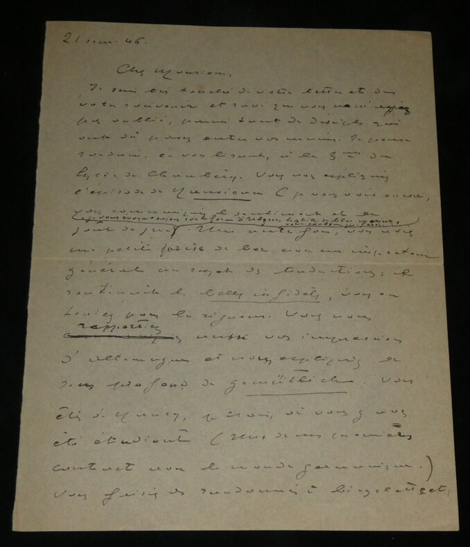 Alexandre Arnoux, Lettre autographe sign&eacute;e, impressions d'Allemagne 1946 2 pages. Alexandre Arnoux