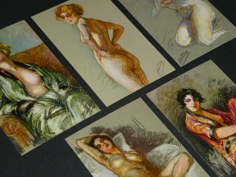 5 Cartes postales portraits de femmes curiosa sign&eacute;es Yves Die&yuml; dit Thiey. Yves Die&yuml; dit Thiey
