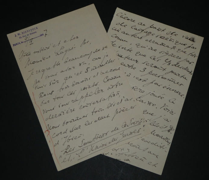 Jean Wladimir BIENSTOCK - LETTRE AUTOGRAPHE SIGN&Eacute;E &agrave; Aur&eacute;lien LUGN&Eacute;-POE, 1907, 6 pages. BIENSTOCK, Jean Wladimir