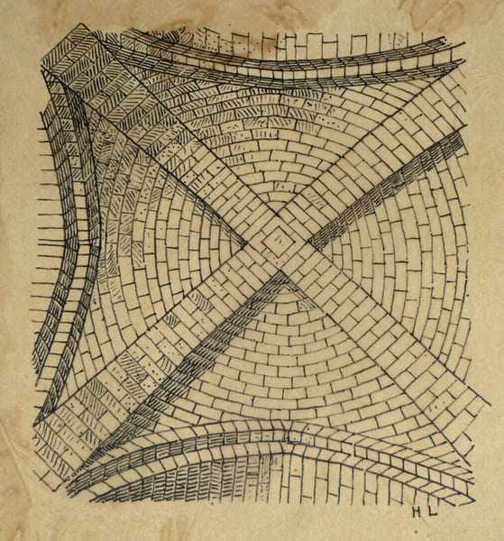 Coupole nerv&eacute;e de l'&eacute;glise de Nieul (Charente-Inf&eacute;rieure) - Dessin original sign&eacute;. Louis Henri Laffill&eacute;e