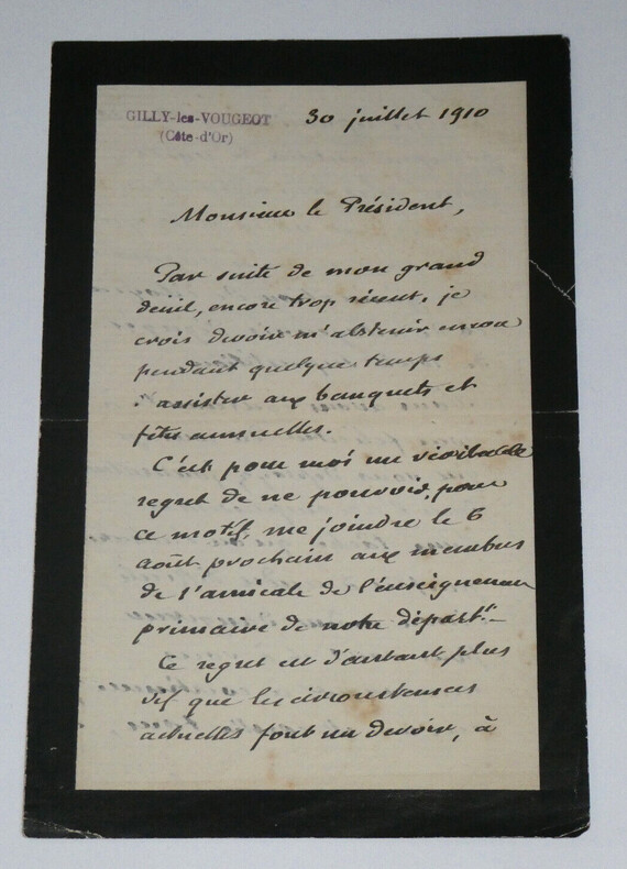 G&eacute;n&eacute;ral Louis ANDRE - Lettre autographe sign&eacute;e &agrave; Mr Le Pr&eacute;sident, 30 juillet 1910. Louis Andr&eacute;