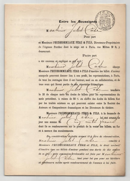 Pouvoir sign&eacute; par Jules Case – Collection coh&eacute;rente de 50 auteurs & musiciens. Jules Case