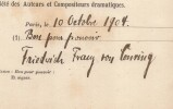Pouvoir sign&eacute; Friedrich Franz von Conring – Collection de 50 auteurs & musiciens. Friedrich Franz von Conring