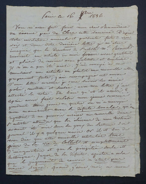 Am&eacute;d&eacute;e de BAST - LETTRE AUTOGRAPHE SIGNEE A M. BERAUDIERE, 16 d&eacute;cembre 1836. Am&eacute;d&eacute;e de Bast