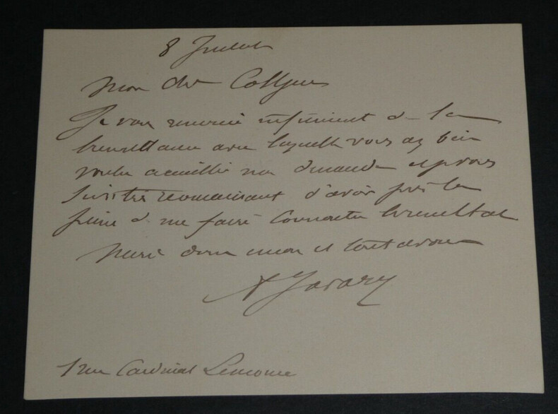 Paul-&Eacute;mile JAVARY, Ing&eacute;nieur - Carte-lettre autographe sign&eacute;e de remerciements. Paul-&Eacute;mile JAVARY