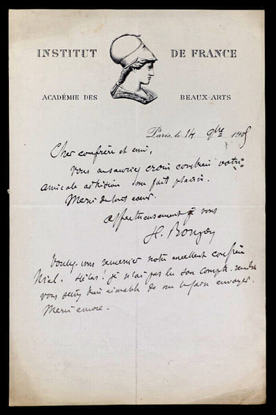 Henry ROUJON, Essayiste - LETTRE AUTOGRAPHE SIGN&Eacute;E, Acad&eacute;mie des Beaux-Arts. Henry ROUJON