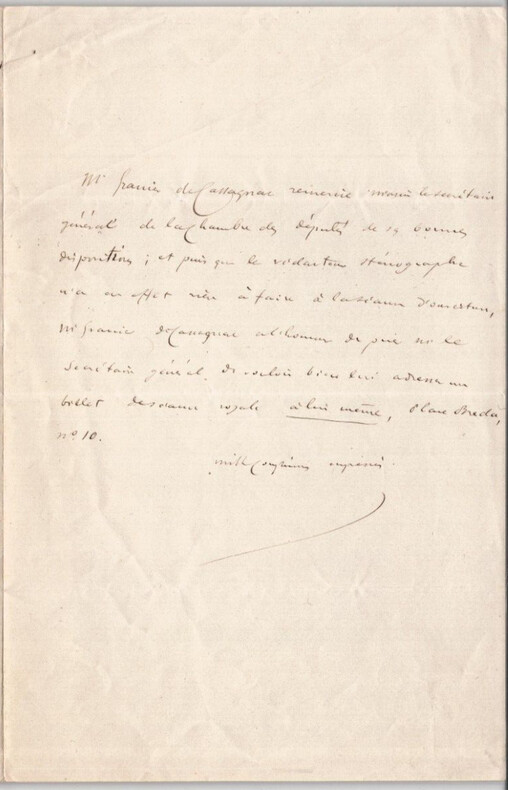 Bernard-Adolphe GRANIER DE CASSAGNAC Lettre autographe 1 page. Bernard-Adolphe GRANIER DE CASSAGNAC