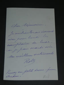 Alfred ROLL, peintre - LETTRE AUTOGRAPHE SIGNÉE, 1 page, 1880