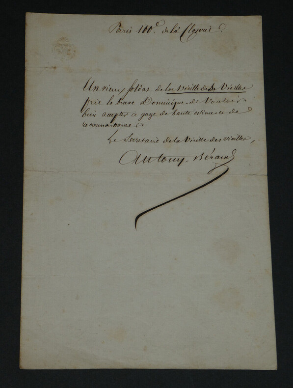 Antony B&Eacute;RAUD chansonnier - LETTRE AUTOGRAPHE SIGN&Eacute;E &Agrave; Mr VARNER. Antony B&eacute;raud
