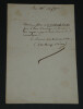Antony B&Eacute;RAUD chansonnier - LETTRE AUTOGRAPHE SIGN&Eacute;E &Agrave; Mr VARNER. Antony B&eacute;raud
