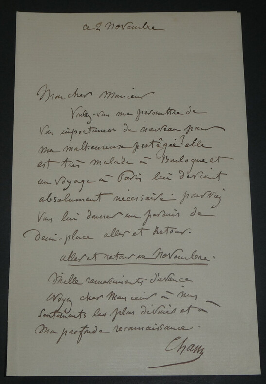 Am&eacute;d&eacute;e de No&eacute; dit Cham, Illustrateur - LETTRE AUTOGRAPHE SIGN&Eacute;E. Am&eacute;d&eacute;e de No&eacute;, dit Cham