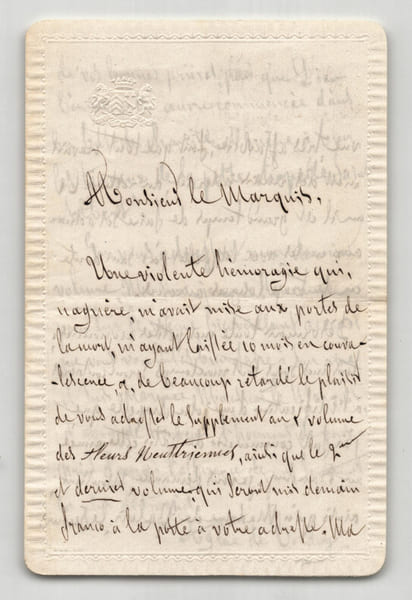Agla&eacute; de Corday - Lettre autographe sign&eacute;e au Marquis de Valois, 4 pages - 1854. Agla&eacute; de CORDAY