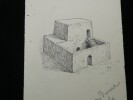 Dessin original sign&eacute; - Maison &eacute;gyptienne d'apr&egrave;s une maquette de l'&eacute;poque (Mus&eacute;e du Louvre). Louis Henri Laffill&eacute;e