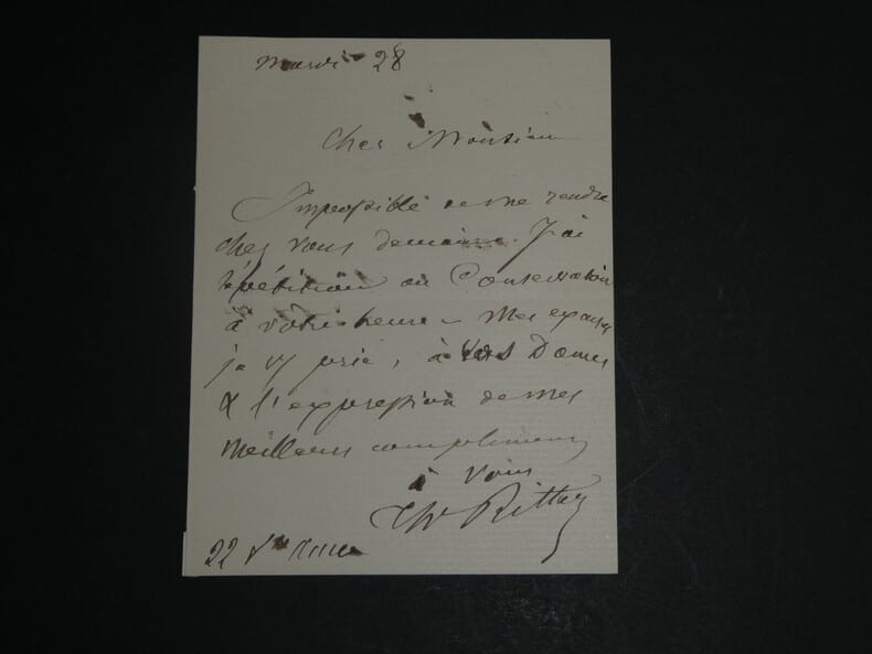 Th&eacute;odore Ritter - Lettre autographe sign&eacute;e - 1855. Th&eacute;odore Ritter
