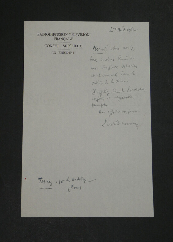 Pierre DESCAVES - &eacute;crivain - LETTRE AUTOGRAPHE SIGN&Eacute;E - 1962. Pierre DESCAVES